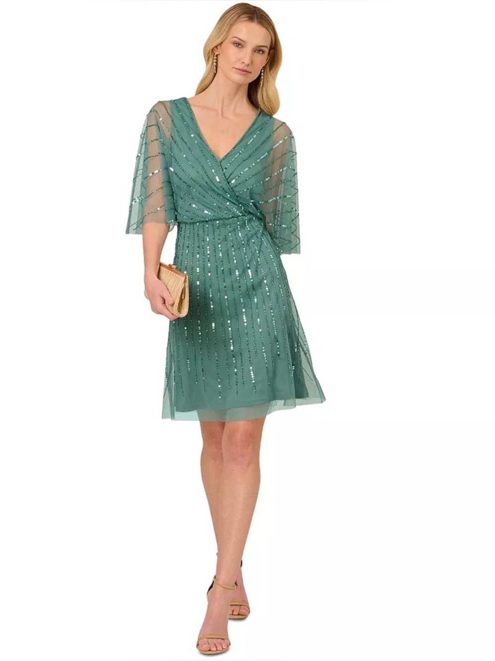 ADRIANNA PAPELL STUDIO Sequin
Beaded Flutter Sleeve Dress